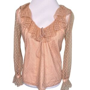 J.Crew Long Sleeve Sheer Clip Dot Blouse in Bronze Clay Women's XS NWT